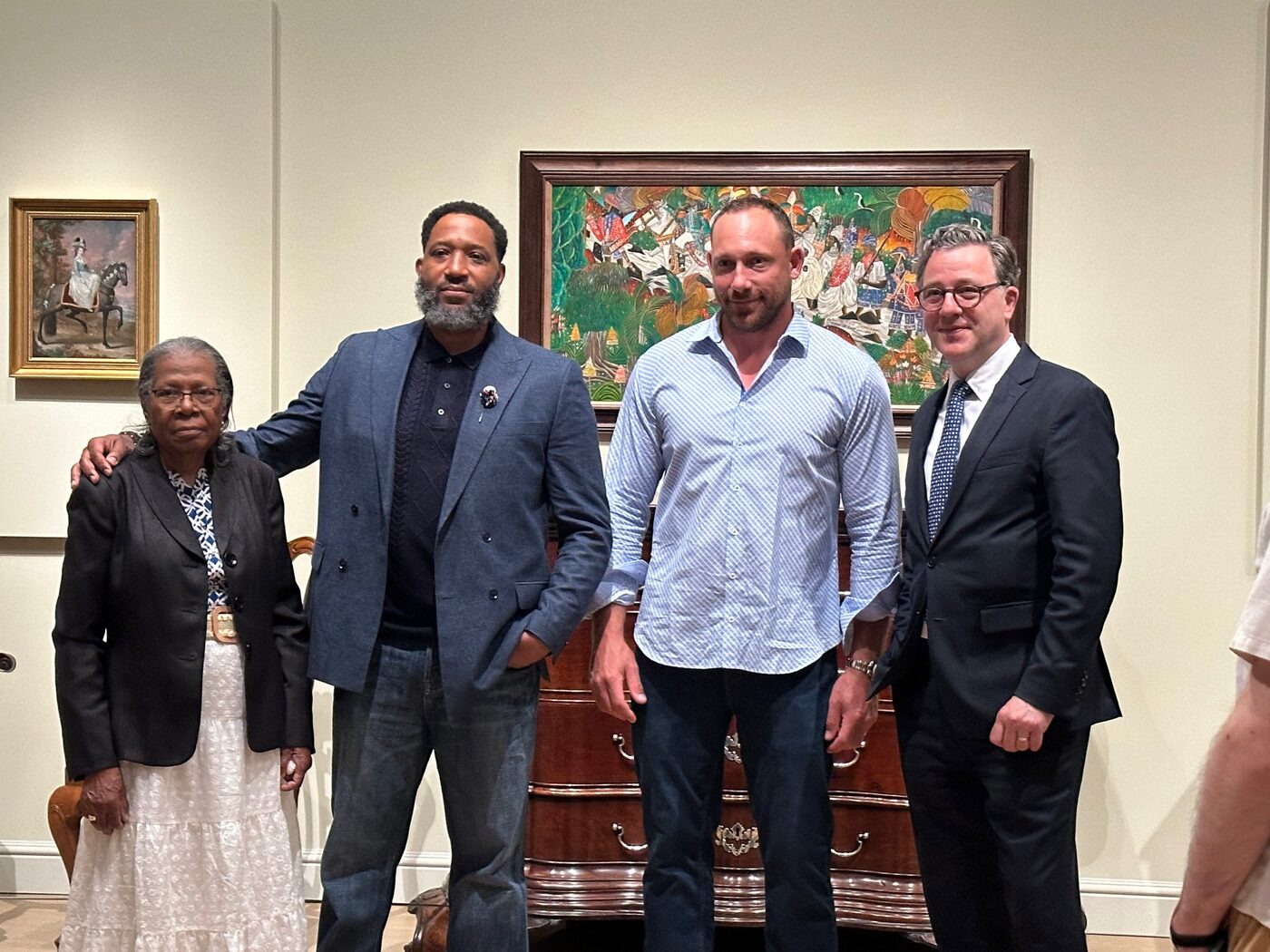Three of the curators and stakeholders behind the reinstallation, in a new American art gallery at the Museum of Fine Arts, Boston.