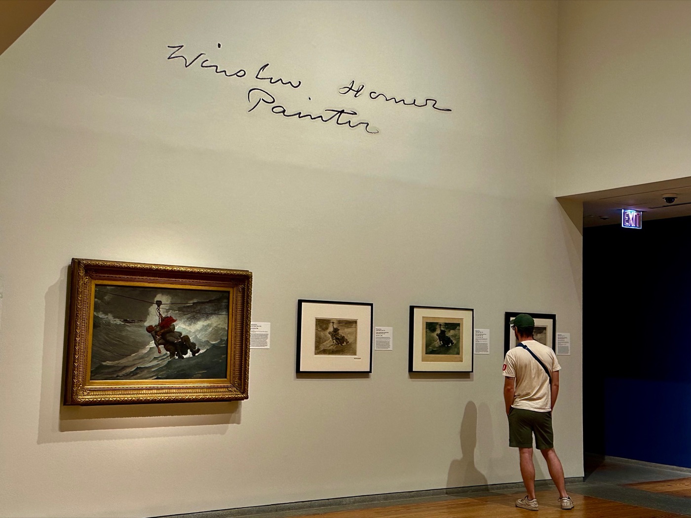 Winslow Homer's The Life Line hangs beside his related etchings in Winslow Homer, Painter/Etcher at the Portland Museum of Art.