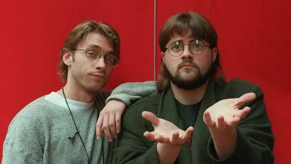 Kevin Smith and Scott Mosier, producers of Clerks, photographed in Cambridge